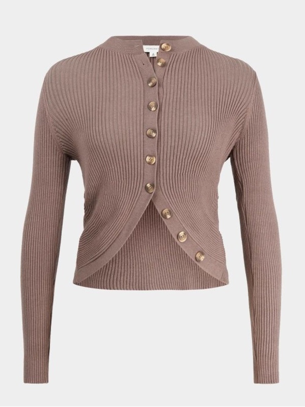 Forcast Abaya Button Knit Cropped Cardigan - Mocha